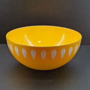 Vintage Cathrineholm Norway 9.5" Lotus Enamel Bowl Yellow White MCM